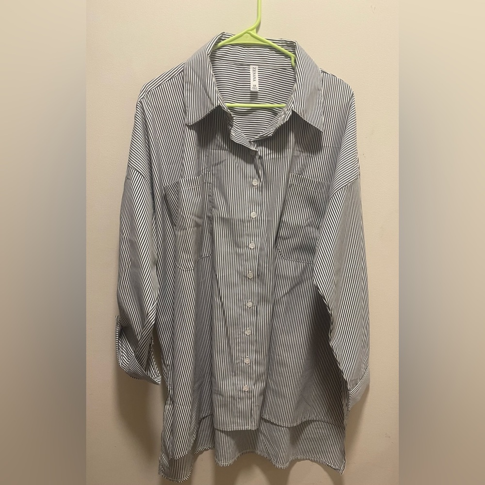 Black and white stripe button up shirt